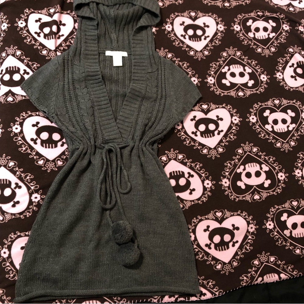 Sold - Y2k Charlotte Russe babydoll knit pompom hooded sweater top